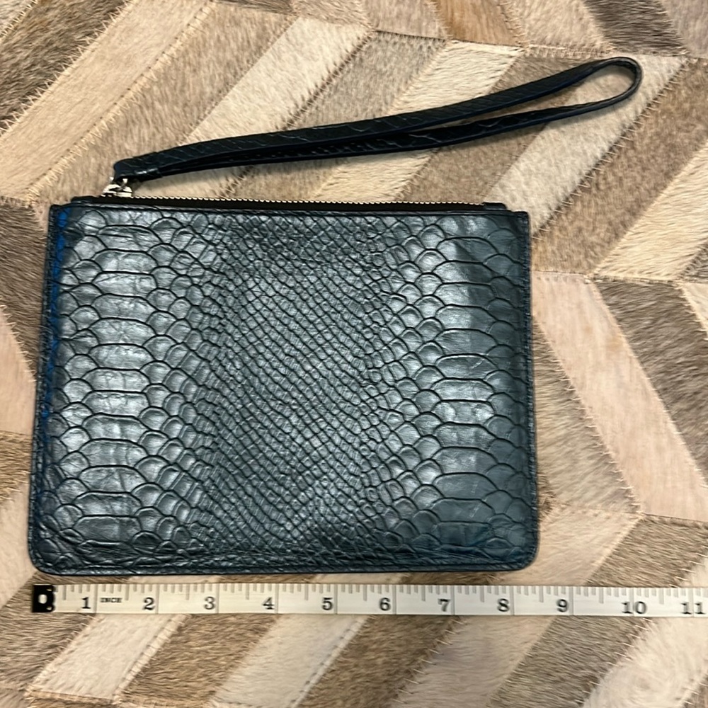 Blue leather wristlet